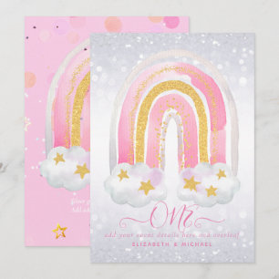 CUSTOM 1. BIRTHDAY Girly PInk Gold Glitzer Rainbow