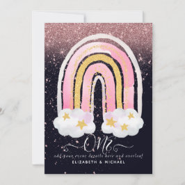 CUSTOM 1. BIRTHDAY Girly PInk Gold Glitzer Rainbow