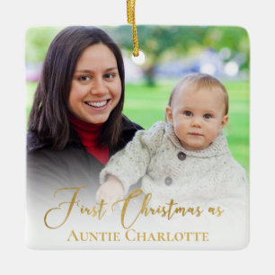 Custom 1 Christmas As Tante 2 Foto Gold Script Keramikornament