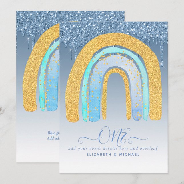 CUSTOM 1. GEBURTSTAG BLAUER Glitzer Regenbogen (Vorne/Hinten)