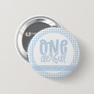 Custom 1. Geburtstag Niedlich Pastel Blue Onederfu Button