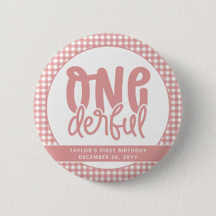 Custom 1. Geburtstag Niedlich Pastel Pink Onederfu Button