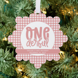 Custom 1. Geburtstag Niedlich Pastel Pink Onederfu Ornament Karte
