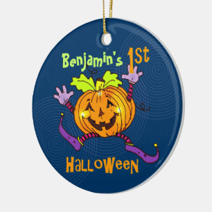Custom 1. Halloween Happy Pumpkin Keramik Ornament