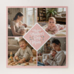 Custom 1st Mother's Day Photo Collage Pink Floral<br><div class="desc">Turn a milestone celebration into a fun, interactive keepsake with this personalized First Mother’s Day 4-photo collage puzzle. This custom jigsaw features a soft blush-pink diamond centerpiece with elegant white script, framed by four of your most precious high-resolution memories. The delicate floral illustration and "My First Mother's Day" message make...</div>