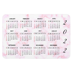 Custom 2022 Pink Marble Calendar Magnet