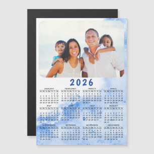 Custom 2026 Foto Calendar Magnet Blue White Ocean