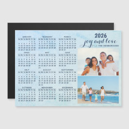 Custom 2026 Kalender Magnet zwei Foto Collage Blau