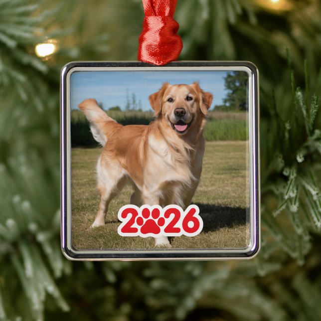 Custom 2026 Pet-Foto Ornament Aus Metall (Baum)