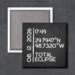 Custom 2026 Solar Eclipse Magnet<br><div class="desc">2026 Total Solar Eclipse Coordinates magnet with a clean,  modern layout showing the date,  time,  and coordinates of the eclipse path. Makes a great keepsake for eclipse watchers,  astronomy fans,  and anyone who experienced the August 12,  2026 event.</div>
