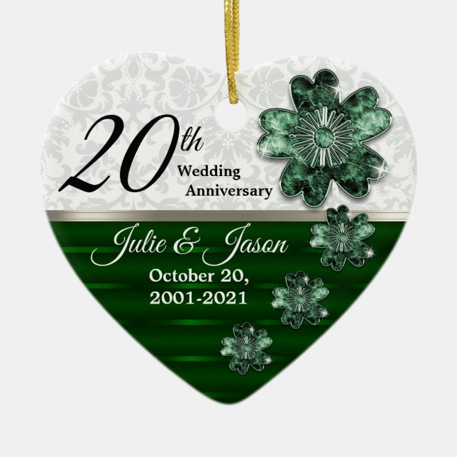 Custom - 20. Emerald Jewel Damask Jubiläum Keramikornament (Vorne)