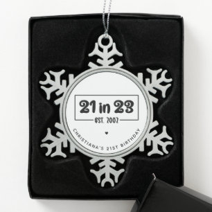 Custom 21. Geburtstag Geschenk 21 im 23. Est 2002 Schneeflocken Zinn-Ornament