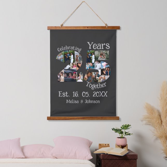 Custom 25. Hochzeitstag Foto Collage Wandteppich Mit Holzrahmen (Schlafzimmer)