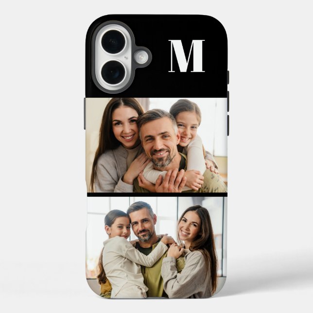 Custom 2 Family Photo & Monogrammed iPhone 16 Plus Hülle (Rückseite)