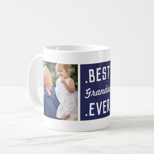 Custom 2 Foto Blue Best Grandad jemals Tasse (Vorderseite Links)