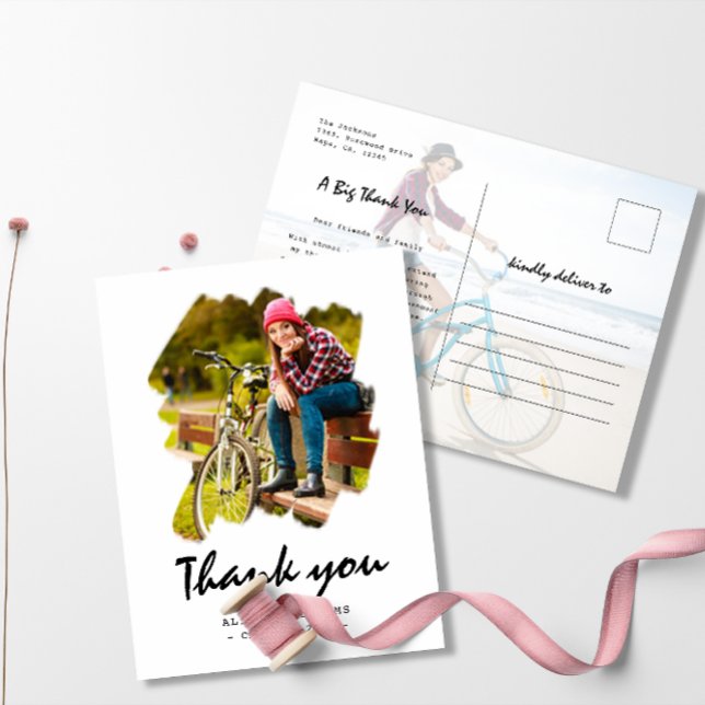 Custom 2 Foto Brush Stroke Abschluss Vielen Dank Postkarte (Von Creator hochgeladen)