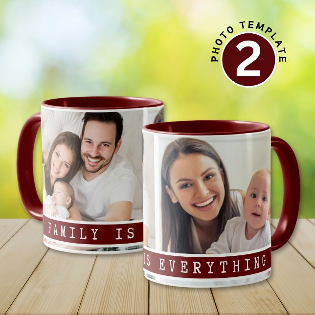 Custom 2 Foto Collage Family Picture Quote Maroon Tasse (Von Creator hochgeladen)