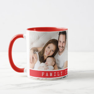 Custom 2 Foto Collage Family Picture Quote Red Tasse