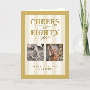 Custom 2 Foto Gold Happy 80. Geburtstag Karte