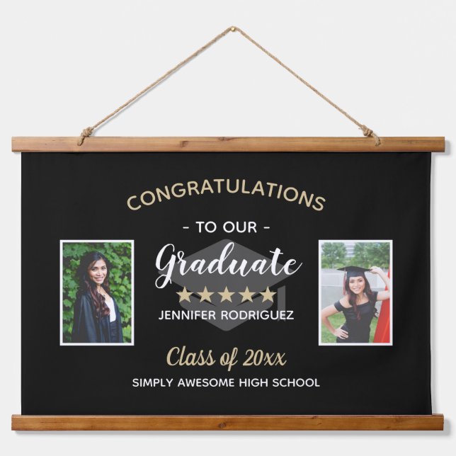 Custom 2 Foto Herzlichen Glückwunsch Graduate Absc Wandteppich Mit Holzrahmen (Vorne)