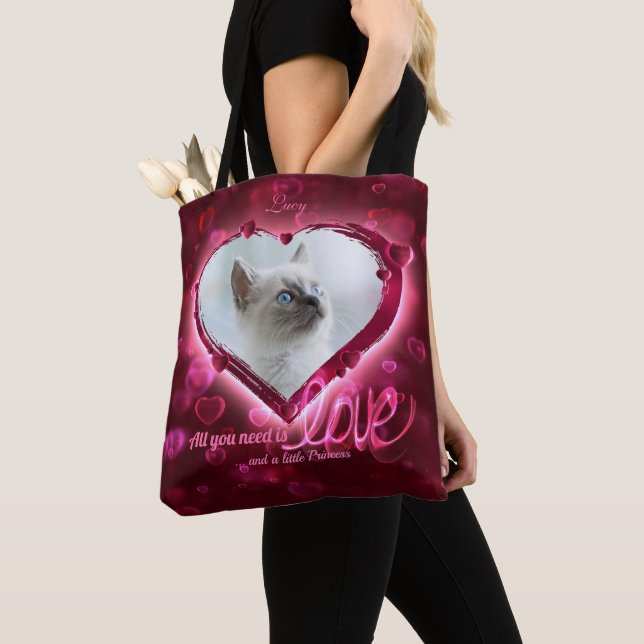 Custom 2 Foto, Pet Liebe Tribute Red Neon Hearts - Tasche (Von Nahem)