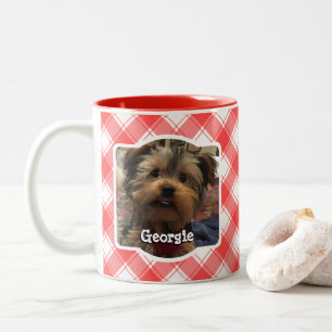 Custom 2 Foto Red & White Country Bauernhof Karier Zweifarbige Tasse