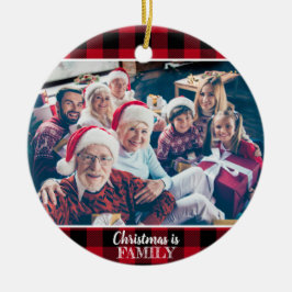 Custom 2 Foto Rustic Red Buffalo Kariert Keramik Ornament