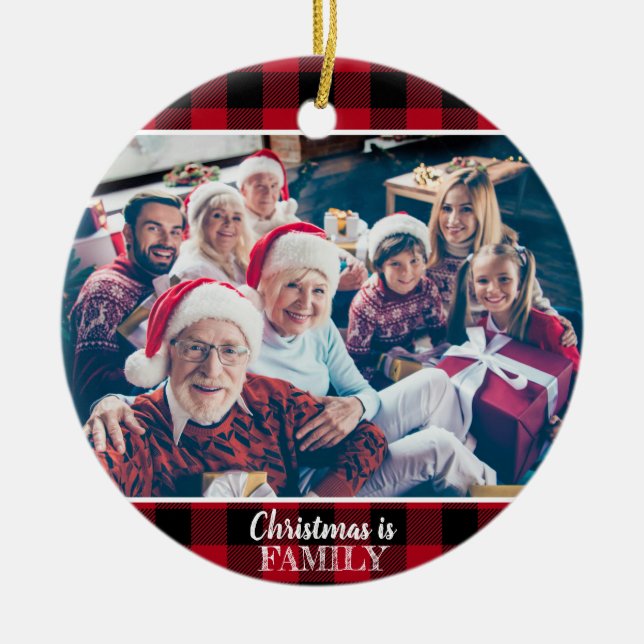 Custom 2 Foto Rustic Red Buffalo Kariert Keramik Ornament (Vorne)