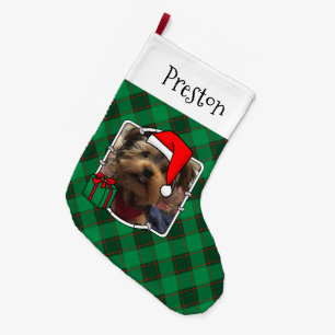 Custom 2 Foto Weihnachten Rot und Grün Karierte Ha Großer Weihnachtsstrumpf