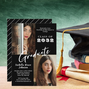 Custom 2 Foto White Script Graduate Class of 20XX Einladung
