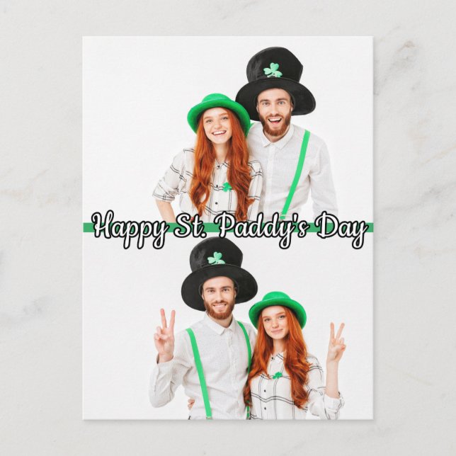 Custom 2-Fotos St Patrick's Day Kleeblatt Irish Postkarte (Vorderseite)