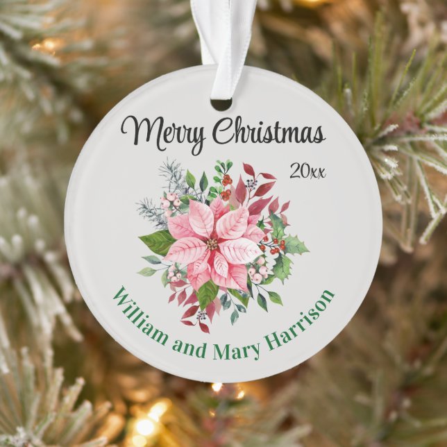 Custom, 2-Sides Pink Poinsettia Bouquet Acrylic (Arbre)