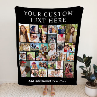Custom 30 Foto Collage Black Fleecedecke