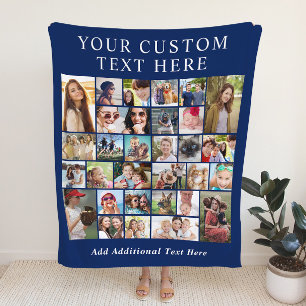 Custom 30 Foto Collage Blue Fleecedecke