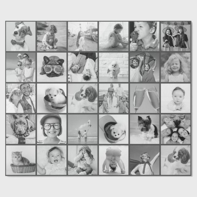 Custom 30 Fotos Moderne Familie und Haustiere Geschenkpapier (Flach)