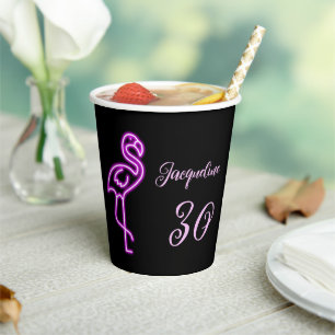 Custom 30. Geburtstag Retro Neon Pink Flamingo Pappbecher
