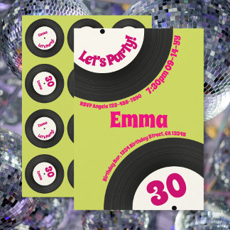 Custom 30th Birthday Colourful Retro Fun Record Einladung