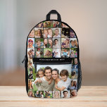 Custom 35 Foto Collage Schwarz gedruckt Bedruckter Rucksack<br><div class="desc">Ein individueller Foto Collage schwarzer Rucksack für dieses perfekte Geschenk. Personalisieren Sie mit 35 Fotos von Familie, Haustieren, Freunden, Reisen, Erinnerungen, Veranstaltungen, Ihre Fotografie, etc. und fügen Sie eine Textzeile in einfachen weißen Typografie. Die Farben des Hintergrundes und des Textes können durch Editieren im Entwurfswerkzeug geändert werden. Die Fotos in...</div>