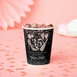 Custom 35. Geburtstag Rose Gold & Black Glitzer Pappbecher