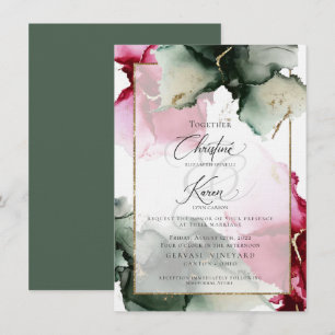 Custom 3 Crimson and Sage Green Watercolor Einladu Einladung