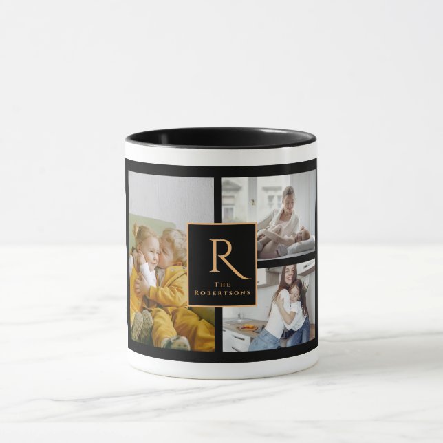 Custom 3 Family Foto Collage Monogram Weihnachten Tasse (Zentrum)