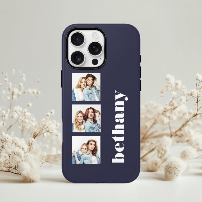 Custom 3-Foto Chunky Monogram Dark Navy Blue Case-Mate iPhone Hülle (Von Creator hochgeladen)