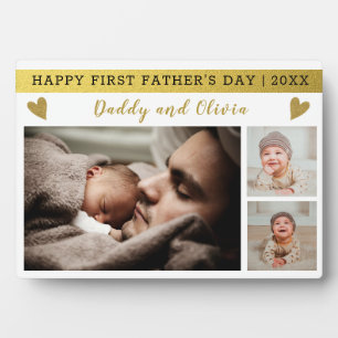 Custom 3 Foto Collage Happy Erster Vatertag Fotoplatte