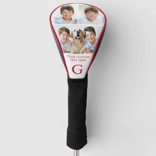 Custom 3 Foto Collage Mit Monogramm Red White Golf Headcover (Vorderseite)