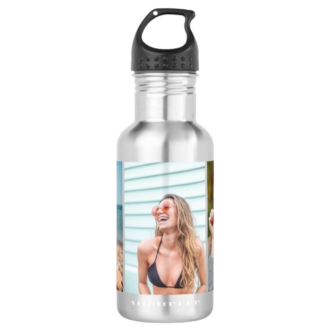 Custom 3 Foto Collage & Name Edelstahlflasche (Vorderseite)