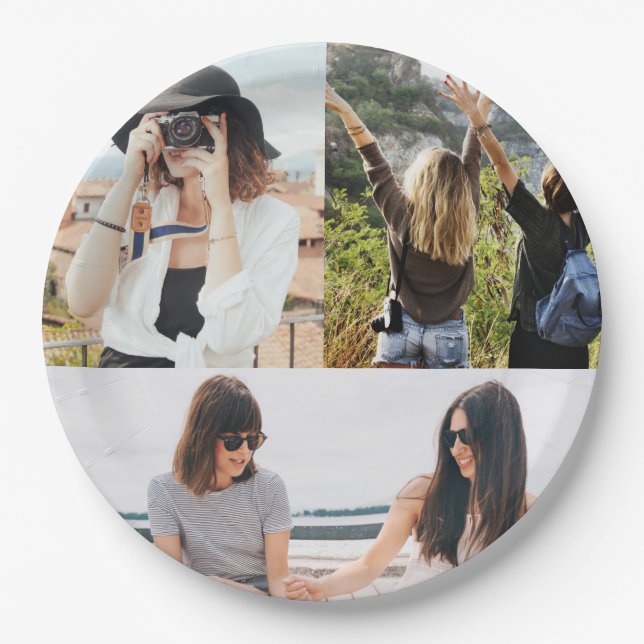 Custom 3 Foto Collage Paper Plate Pappteller (Vorderseite)