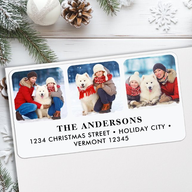 Custom 3 Foto Family Pet Weihnachts-Rücksendeadres Adressaufkleber (Von Creator hochgeladen)