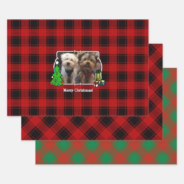 Custom 3 Foto Frame Template Kariert Geschenkpapier Set (Set)