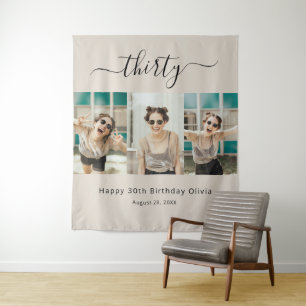 Custom 3 Foto Happy 30. Geburtstag Wandteppich