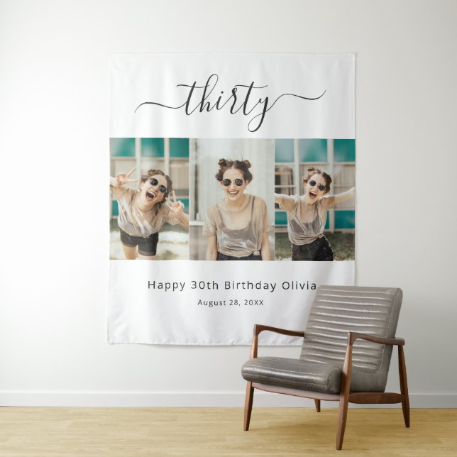 Custom 3 Foto Happy 30. Geburtstag Wandteppich (Beispiel)